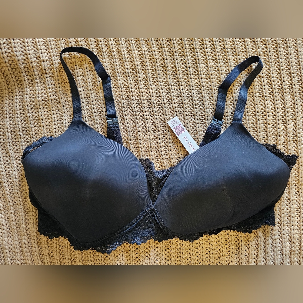 NWT Adore Me Jet Black Bra Lace Detail Recycled Nylon ♻️ 3 Clasp Size 40DD